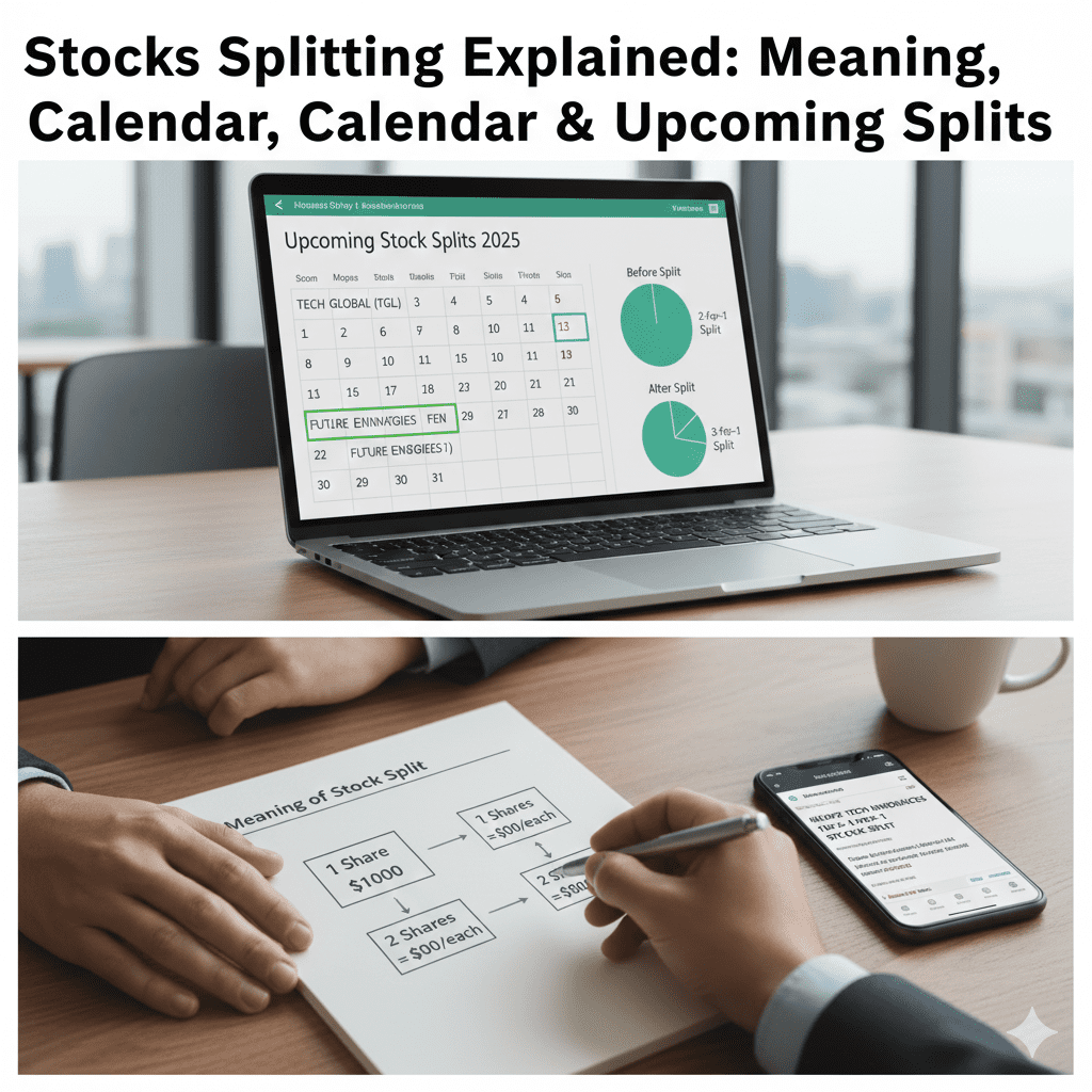 stocks splitting explained with upcoming stock split calendar and example share price change
