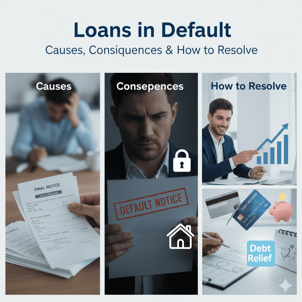 Loans in default causes consequences and how to resolve defaulted loans explained with visual examples