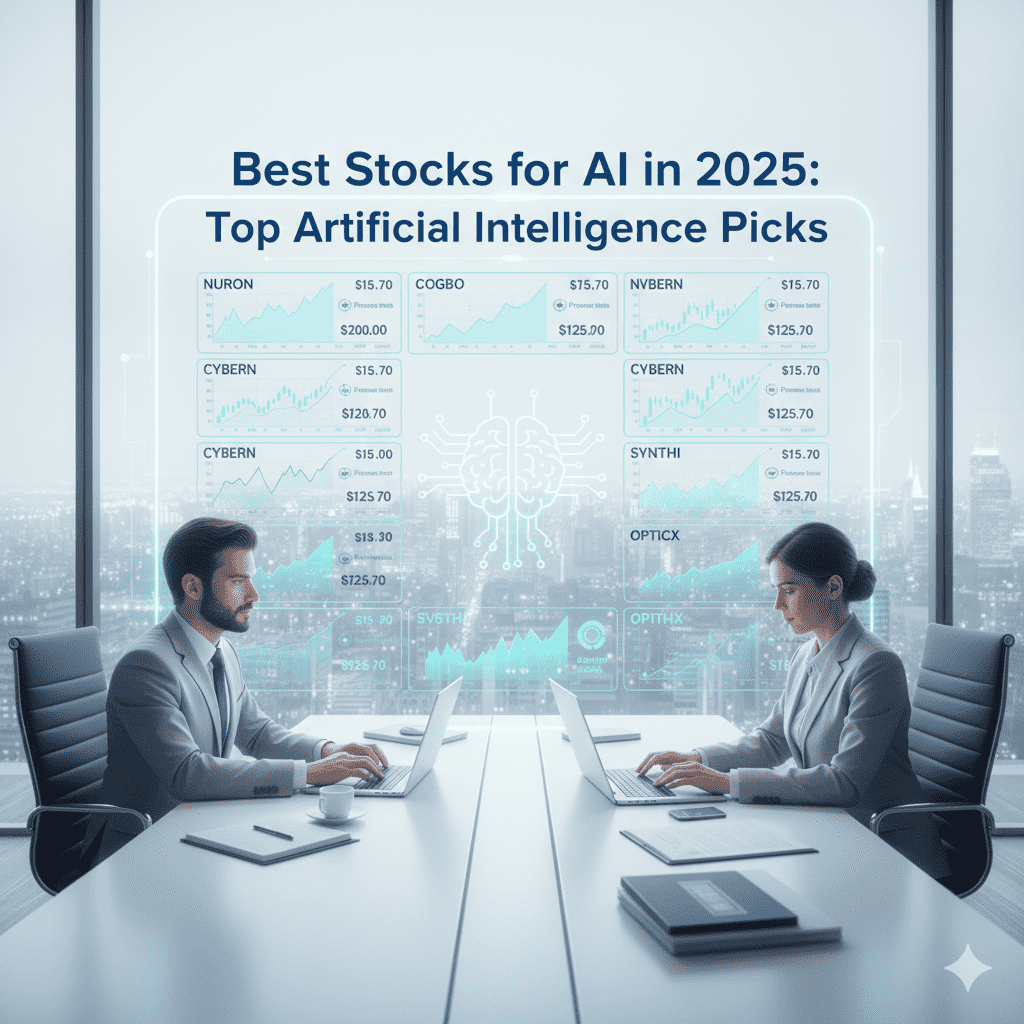 Best stocks for AI in 2025 showing artificial intelligence stock market analysis
