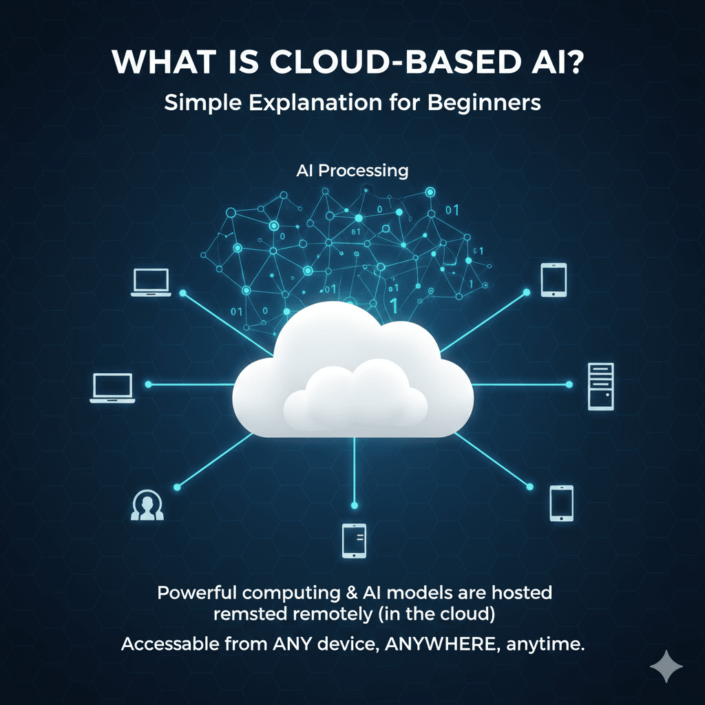 A futuristic digital illustration of a glowing brain connected to a cloud network with data streams, representing cloud-based artificial intelligence.